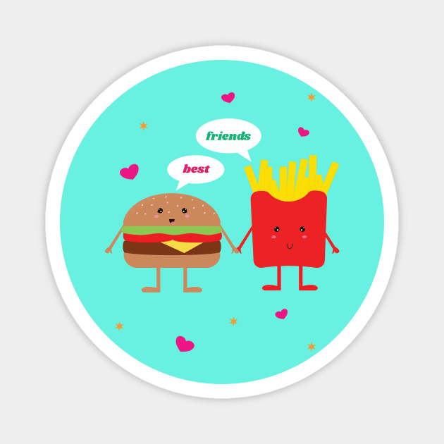 cute hamburger fries best friends kawaii Magnet by Michelle.Designz